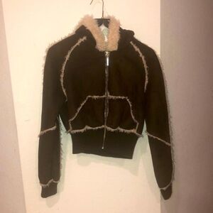 Static for youth teen brown coat size M faux sheep inside skin waist